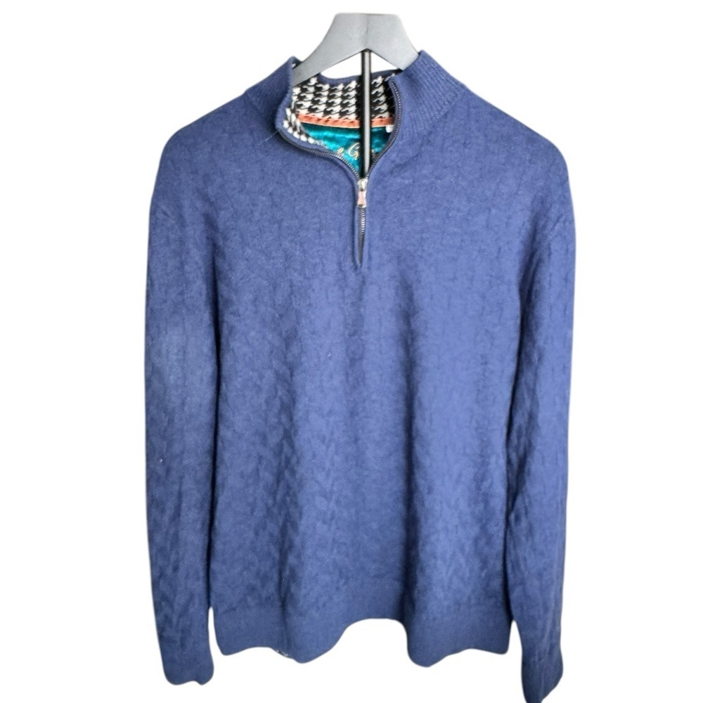 Robert Graham 100% Wool Quarter Zip Sweater Men’s M Blue Textured Knit Luxury